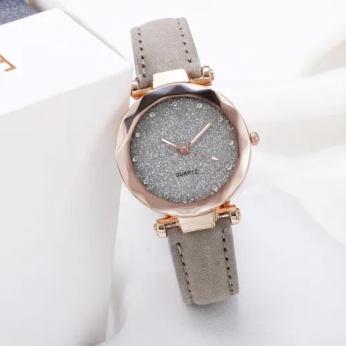Casual Women Romantic Starry Sky Wrist Watch Leather Rhinestone Designer Ladies Clock Simple Dress