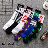 1 pair colorful Men's socks funny European  maple leaf hip-hop In Tube socks cotton personalized sports  basketball socks women