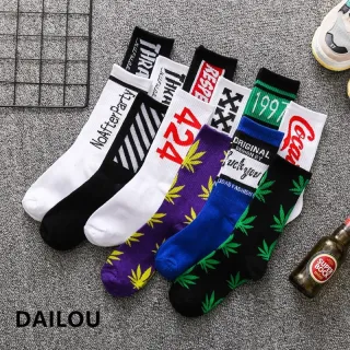 1 pair colorful Men's socks funny European  maple leaf hip-hop In Tube socks cotton personalized sports  basketball socks women