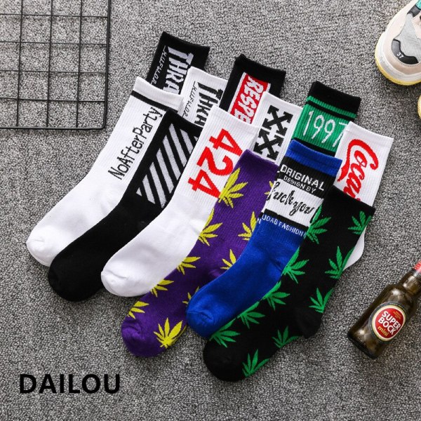 1 pair colorful Men's socks funny European  maple leaf hip-hop In Tube socks cotton personalized sports  basketball socks women