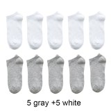 10 Pairs Women Socks Breathable Sports socks Solid Color Boat socks Comfortable Cotton Ankle Socks White Black ~