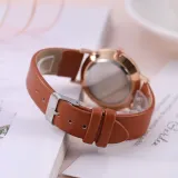 Top Style Fashion Women's Luxury Leather Band Analog Quartz Wrist Watch Golden Ladies Watch Women Dress  Black Clock