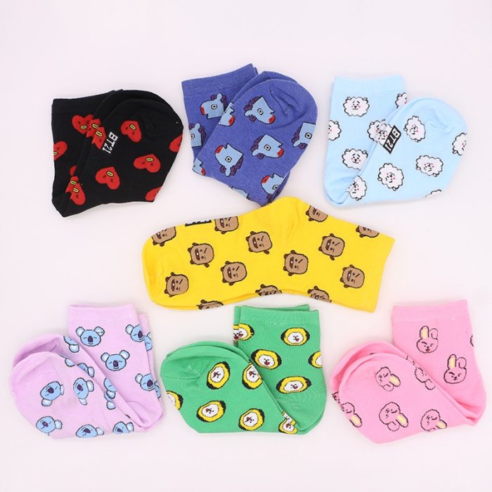 Summer Women's Short Socks Funny Candy Color Cotton TATA COOKY CHIMMY SHOOKY MANG KOYA RJ Korea Funny Cartoon Invisible Socks