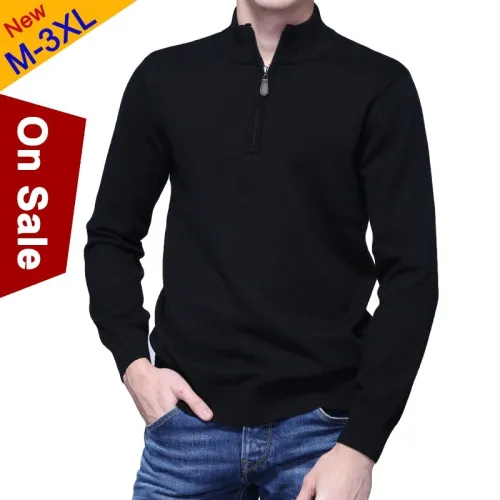 2019 Thicken Polo Sweaters Men Pullover Winter Warm Cotton Knitted Half Zipper Sweater Pullover Male Jumper Autumn Spring Jersey