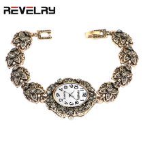 Brand Women Ancient Gold Bracelet Luxury Watches Grey Rhinestone Ladies Quartz Wristwatch Casual Women Dress Colck