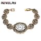 Brand Women Ancient Gold Bracelet Luxury Watches Grey Rhinestone Ladies Quartz Wristwatch Casual Women Dress Colck