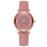 Dial Watches for Women Fashion Roman Scale Rhinestone Leather Ladies Quartz Watch Female Wrist Watch