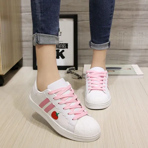 Japanese sweet lolita shoes round head flat strawberry board shoes girl sneakers shoes
