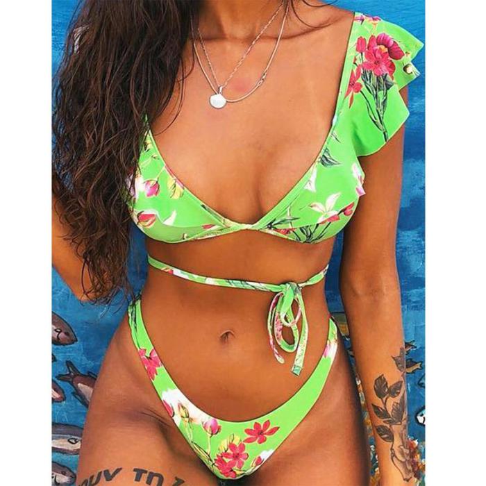 Rubylong 2019 Ruffles Bikini Women Sexy Vintage Swimsuit Brazilian Thong Bikini Set Female Retro Swimwear Push Up Bathing Suit