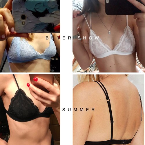 VRAIMMOI Sexy Lace Thin Triangle Bra For Women Lingerie Wireless Underwear Transparent Push Up bras Solid White/Black Bralette