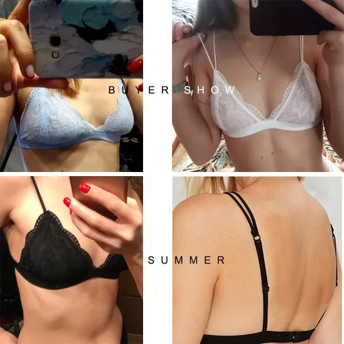 VRAIMMOI Sexy Lace Thin Triangle Bra For Women Lingerie Wireless Underwear Transparent Push Up bras Solid White/Black Bralette