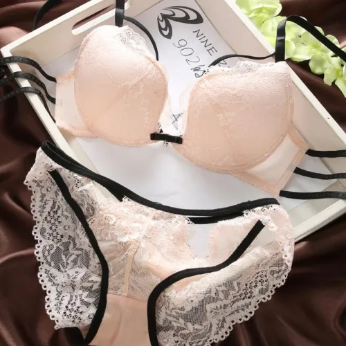 Sexy push up padded underwear briefs lace bra set bra and panty set back closure seamless  women underwire lingerie set