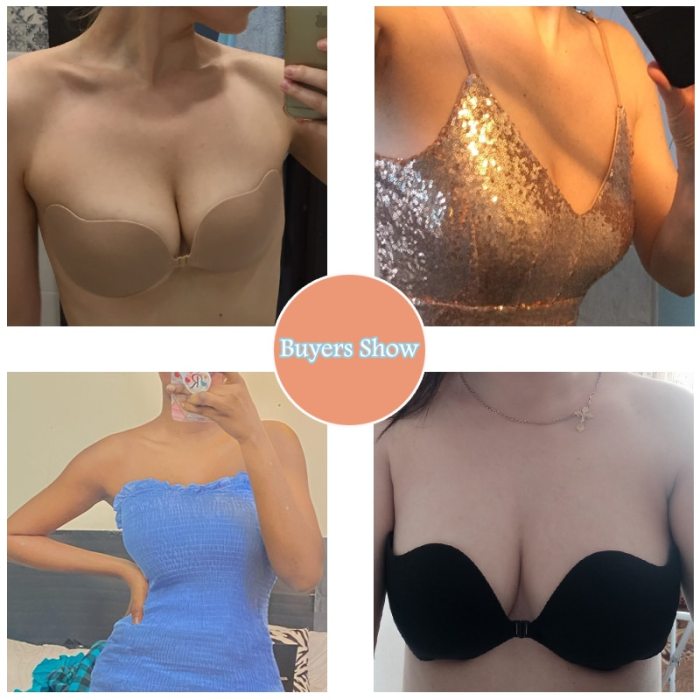 DERUILADY Adhesive Invisible Bras For Women Sexy Lingerie Seamless Silicone Sticky Bralette Strapless Front Closure Push Up Bra