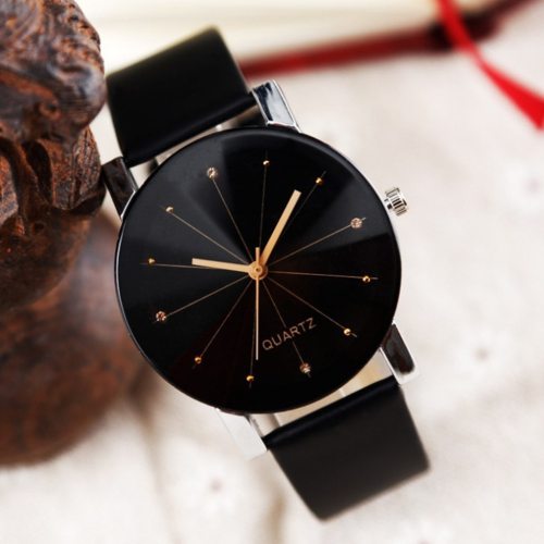 Fashion Watch Men Women Leather Strap Line Analog Quartz Ladies Wrist Watch Dress
