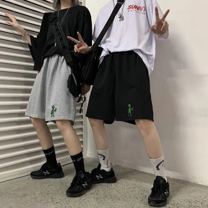 Korean Style Aliens Harajuku Casual Loose Straight Jogger Bike Shorts Female High Waist Summer Sports Running Vintage Hotpants