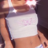 SEASONS Embroidery Butterfly Women Tank Tops Tees Summer Sleevless Casual Crop Top Ladies White Fashion Mini Vest 2020 ASVE80725