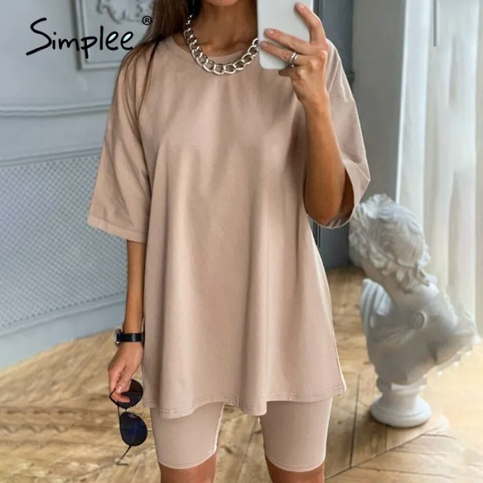 Casual solid outfits women's two piece suit with belt Home loose sports tracksuits fashion bicycle suit summer hot 2020