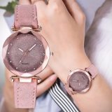 Casual Women Romantic Starry Sky Wrist Watch Leather Rhinestone Designer Ladies Clock Simple Dress