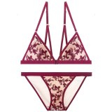 Breathable Underwear Set Soft Lingerie Set Red Transparent Bra Floral Two-Piece Bra And Panty Set Embroidery Lingerie Conjunto