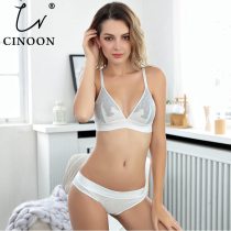 CINOON Women sexy underwear bra embroidery lingerie set thin lace bra transparent ultra-thin temptation push up bra set