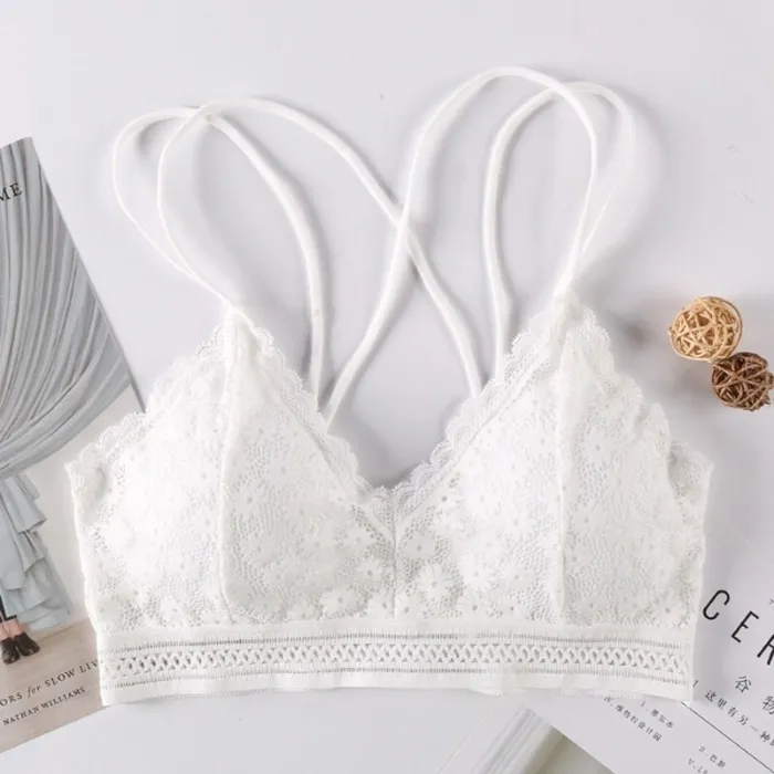 French women's lace sexy lace bra seamless deep V lace thin wireless bra triangle cup underwear sexy female underwear soft bra