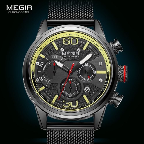 Men's Sport Watches 2020 Luxury Chronograph Quartz Watch Fashion Waterproof Mesh Strap Wristwatches Men