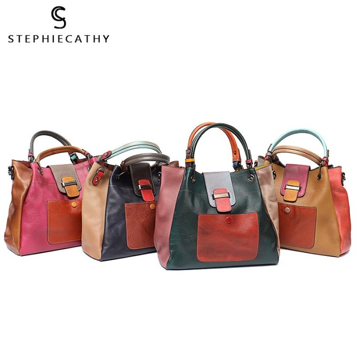 Retro Color Leather Patchwork Shoulder Bag Ladies Italian Leather Hobo Women Vintage Tote Female Crossbody&Messenger HandBag