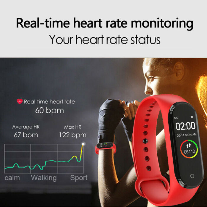 Portable Men's And Women's Waterproof Smart Color Screen M4 Watch Heart Rate Monitor Monitoring Health Tracker Sports Bracelet