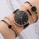5pcs Set Top Style Fashion Women's Luxury Leather Band Analog Quartz WristWatch Ladies Watch Women Dress  Black Clock
