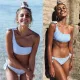 Hirigin Women Swimwear Striped Women Bikinis Set One Shoulder Bandage Pushed Up Paded Bikinis Swimsuits Real Photo