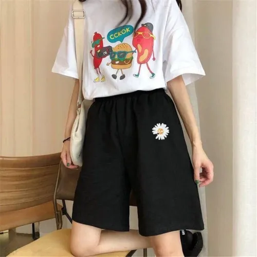 High Waist Summer Running Shorts Women Artoon Shorts Women Loose Vintage Harajuku Biker Casual Shorts Feminino Sport Baggy Short
