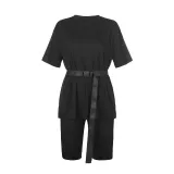 Rapwriter Solid Summer Oversized Tshirt And Shorts Two Piece Set Women Slim Shorts Long Tee Shirt Outfits Femme Biker Track Suit