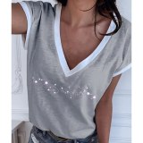 GAOKE White Summer T Shirt Women Casual Womens Tee Shirts V-neck Tshirt Pus Size XL Short Sleeve T-shirt Ladies Women Clothings