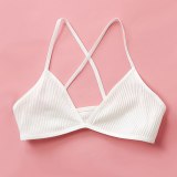 Sexy Cotton Women Bra Ribbed Femme Underwear Wireless Crisscross Back V Neck Bras Comfort Lady's Cotton Bralette