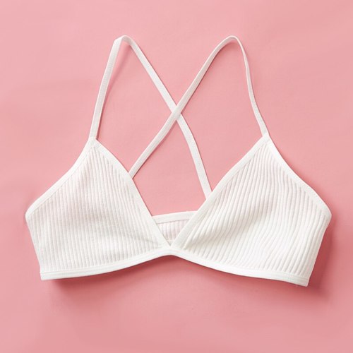 Sexy Cotton Women Bra Ribbed Femme Underwear Wireless Crisscross Back V Neck Bras Comfort Lady's Cotton Bralette