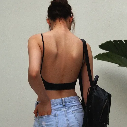 New Sexy Low Back Lace Bralette White Bra Bustier Crop Top Polka dot mesh Ultra Thin Underwear Women Lingerie Sexy Tank Tops Bra