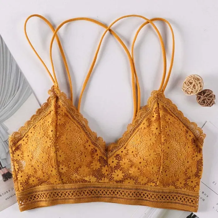 French women's lace sexy lace bra seamless deep V lace thin wireless bra triangle cup underwear sexy female underwear soft bra