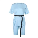 Rapwriter Solid Summer Oversized Tshirt And Shorts Two Piece Set Women Slim Shorts Long Tee Shirt Outfits Femme Biker Track Suit