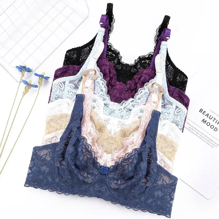 Yenlice 2020 Sexy Women Lace Gauze Bra Push Up 3/4 Cup Hook-and- Eye Breathable Ultra-thin Bra Lingerie Bralette Underwear New