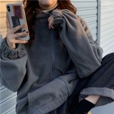 Jackets Women Loose Plus Velvet Zip-up Pockets Letter Casual Oversize BF Ulzzang Harajuku Daily Streetwear Womens Trendy New Hot