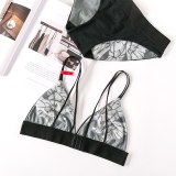 CINOON Women sexy underwear bra embroidery lingerie set thin lace bra transparent ultra-thin temptation push up bra set