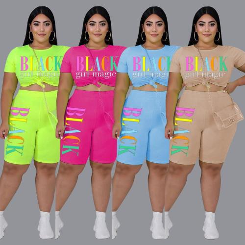 2019 Women new summer letter print short sleeve t-shirt knee length shorts suit two piece set sporting tracksuit outfit GL5249