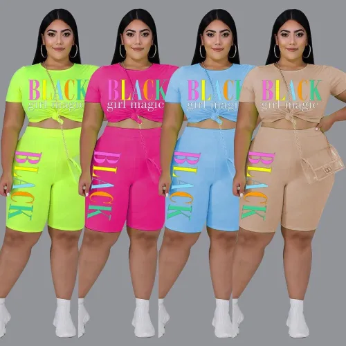 2019 Women new summer letter print short sleeve t-shirt knee length shorts suit two piece set sporting tracksuit outfit GL5249