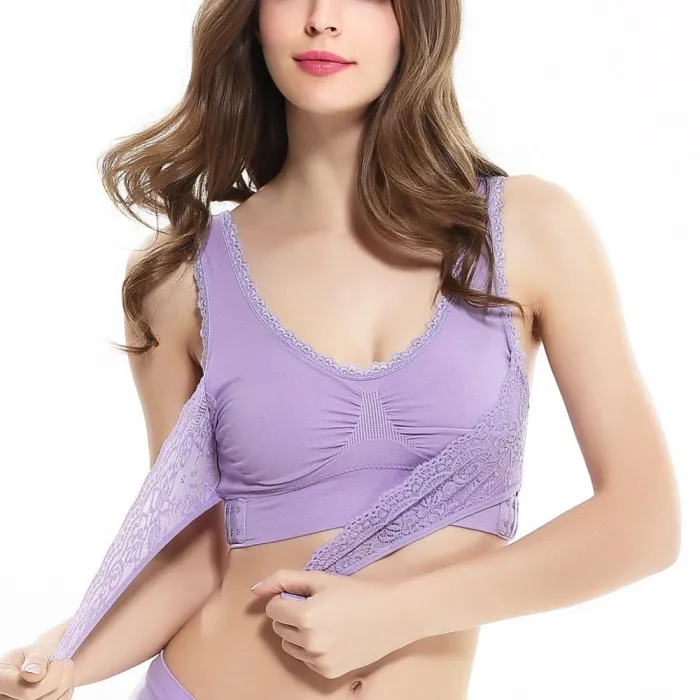 4XL Plus Size Lingerie Lace Solid Color Cross Side Buckle Without Rims Gathered Sports Underwear Sleep Bra New