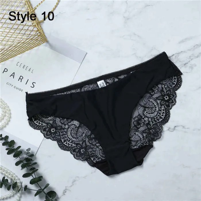 Fashion Women's Sexy Lace Panties Seamless Underwear Briefs Leopard Ice Silk for Girls Bikini Cotton Crotch Transparent Lingerie