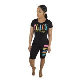 2019 Women new summer letter print short sleeve t-shirt knee length shorts suit two piece set sporting tracksuit outfit GL5249