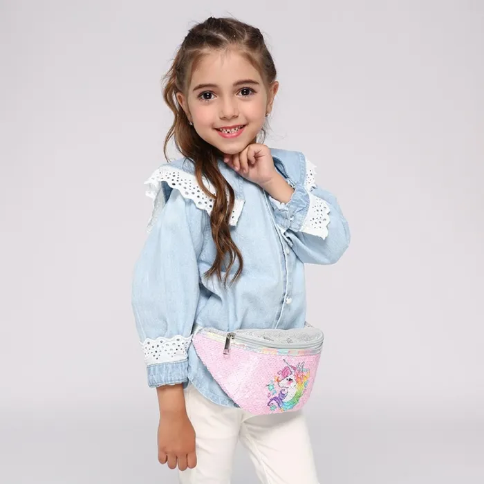 Sequins Printing  Unicorn Sequin Fashion Waist Bag Fanny Pack Children Cartoon Chest Bag Outdoor Travel Pocket Phone Pouch