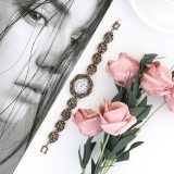 Brand Women Ancient Gold Bracelet Luxury Watches Grey Rhinestone Ladies Quartz Wristwatch Casual Women Dress Colck