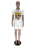 Fitness Biker Shorts Set Lounge Set Tracksuit Women Summer Clothes Two Piece Set Cartoon Print Crop Top Jogging Femme 2020