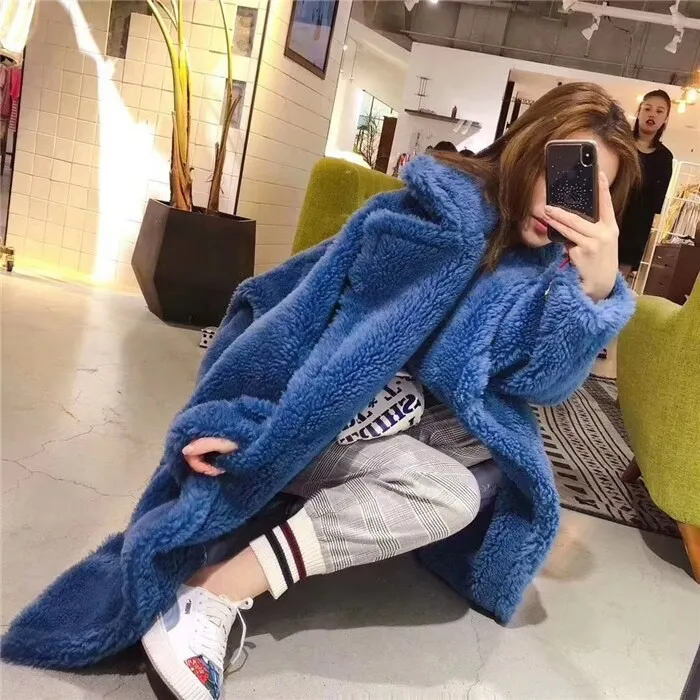100% Alpaca Real Fur Coat Women Winter Suit Collar Long Nature Teddy Bear Fur Coats Overcoat Female Genuine Furs Jacket
